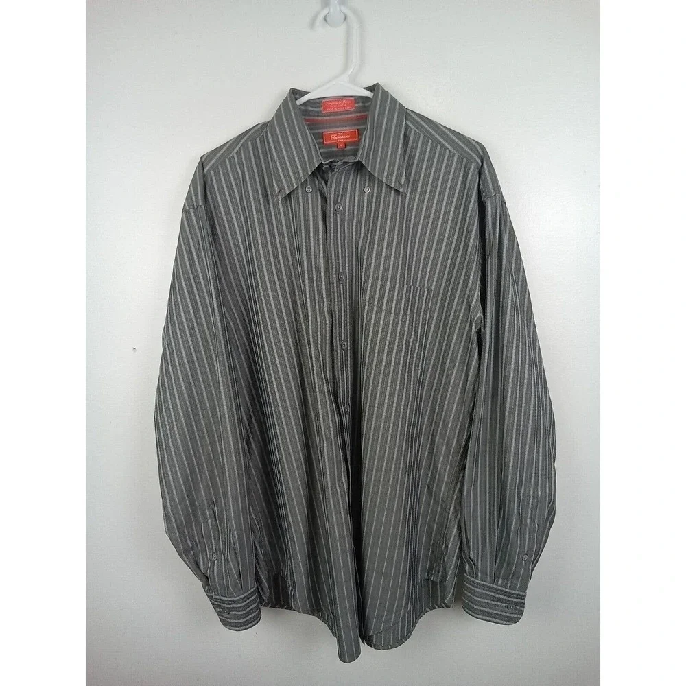 Faconnable Shirt Mens Medium Striped Cotton Long Sleeve Button Down Casual Gray - Picture 1 of 8